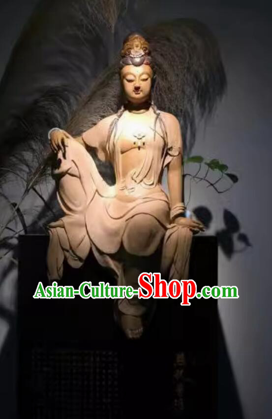 Chinese Guan Yin Statue Handmade Shiwan Ceramic Sculpture Bodhisattva Figurine