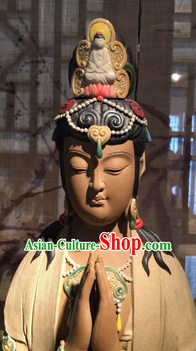 Chinese Porcelain Bodhisattva Figurine Guan Yin Statue Handmade Shiwan Ceramic Sculpture