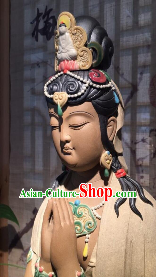 Chinese Porcelain Bodhisattva Figurine Guan Yin Statue Handmade Shiwan Ceramic Sculpture