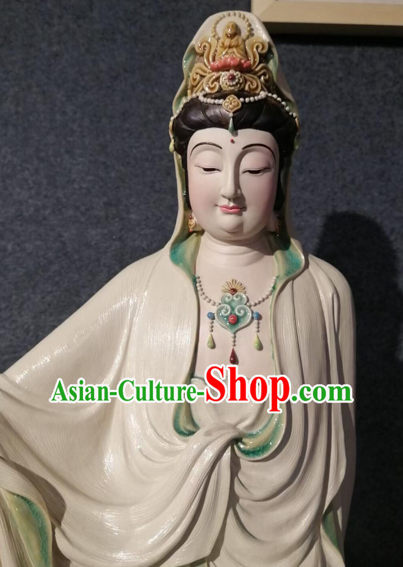 Handmade Guan Yin Statue Shiwan Ceramic Sculpture Chinese Porcelain Bodhisattva Figurine