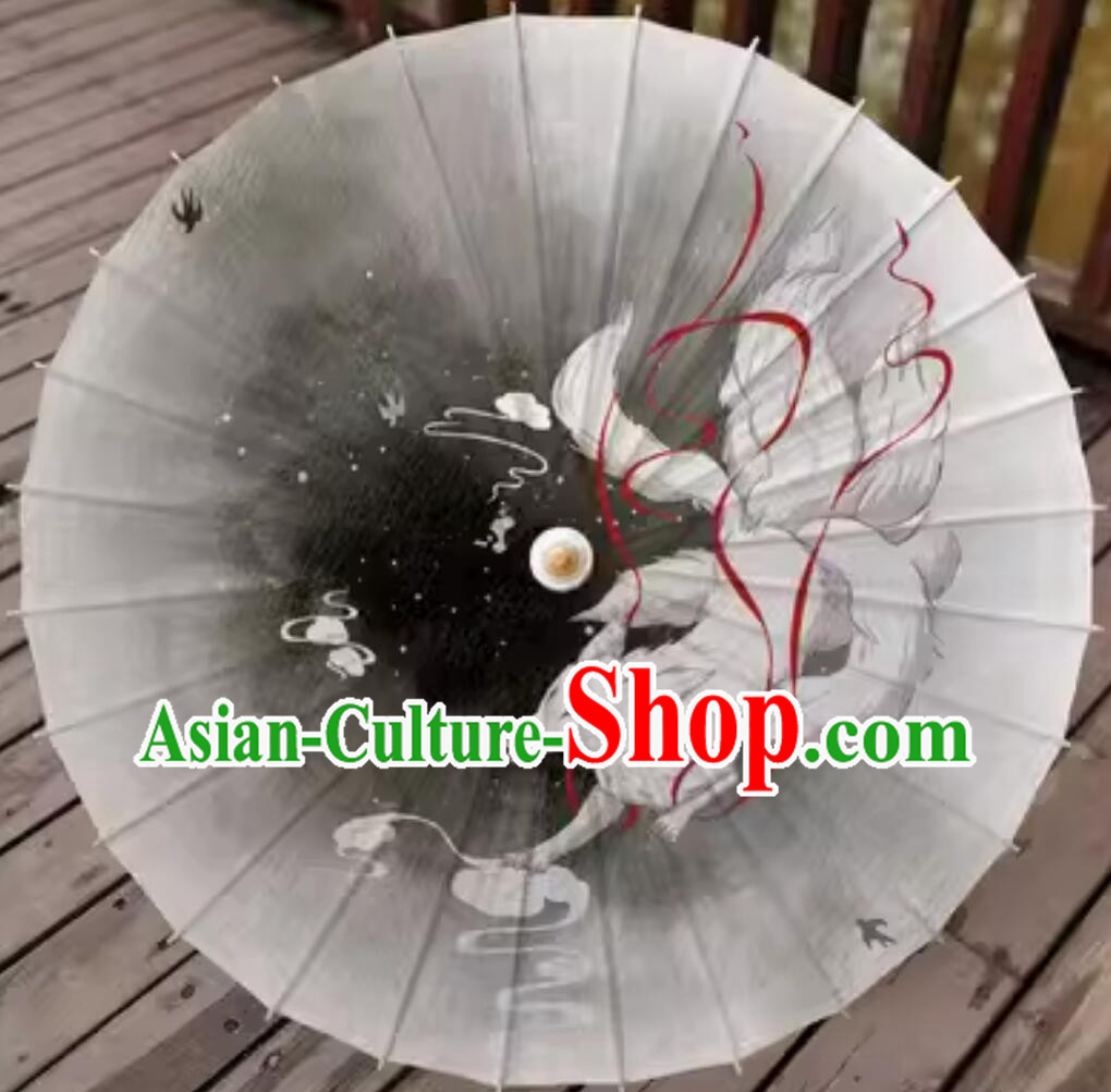 Chinese Classical Dance Umbrella Painted Nine Tails Fox Oil-paper Umbrella Handmade Umbrella Traditional Artware Paper Umbrella
