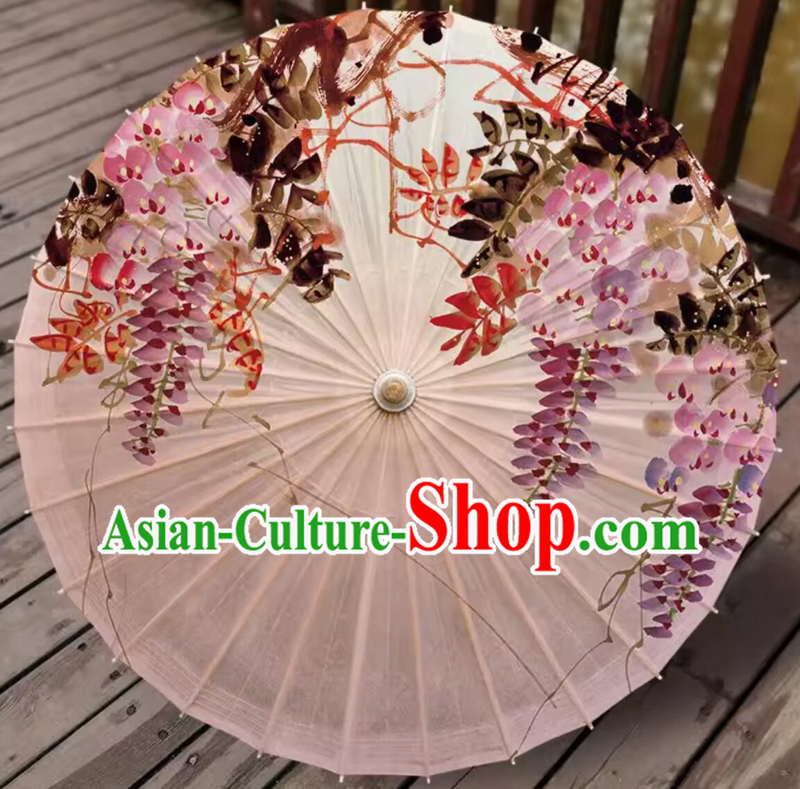 Chinese Painted Wisteria Oil-paper Umbrella Handmade Umbrella Traditional Artware Paper Umbrella Classical Dance Umbrella