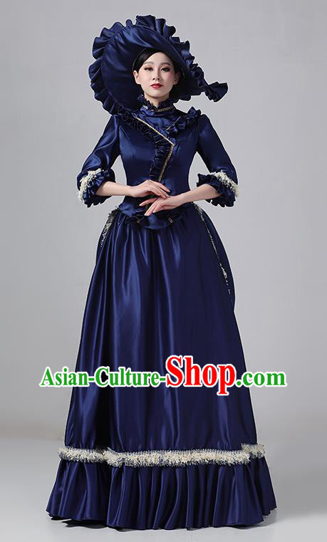 Navy Blue European Court Apparel  Medieval Retro Dress Victorian Evening Princess Costume