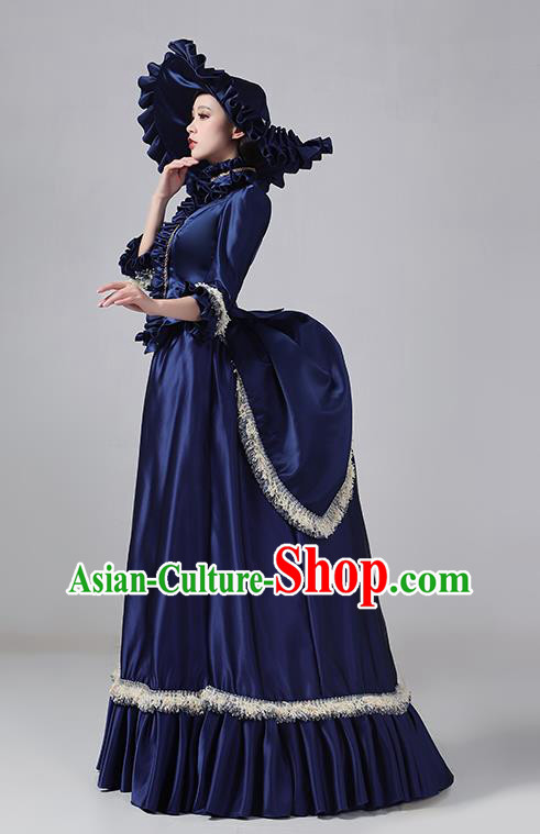 Navy Blue European Court Apparel  Medieval Retro Dress Victorian Evening Princess Costume