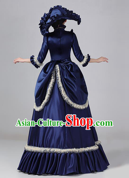 Navy Blue European Court Apparel  Medieval Retro Dress Victorian Evening Princess Costume