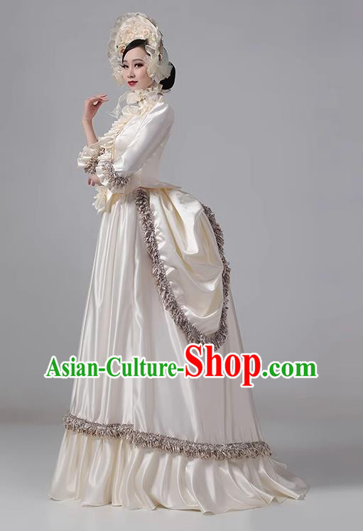 Champagne Colored European Court Dress British Medieval Basque Long Dress Princess Costume Stage Show Drama Clothing