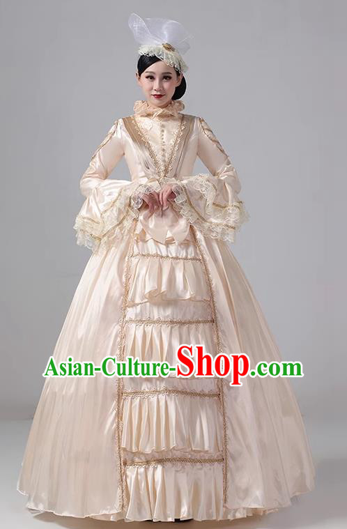 Champagne European Court Costume British Medieval Aristocratic Long Dress Retro Princess Dress Stage Show Drama Clothing