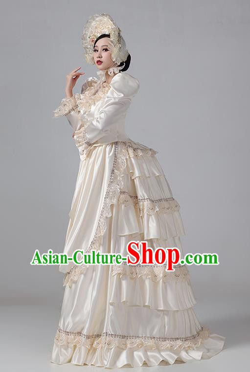 Champagne European Style Court Dress British Aristocratic Medieval Retro Clothing Stage Outfit Rococo Dress