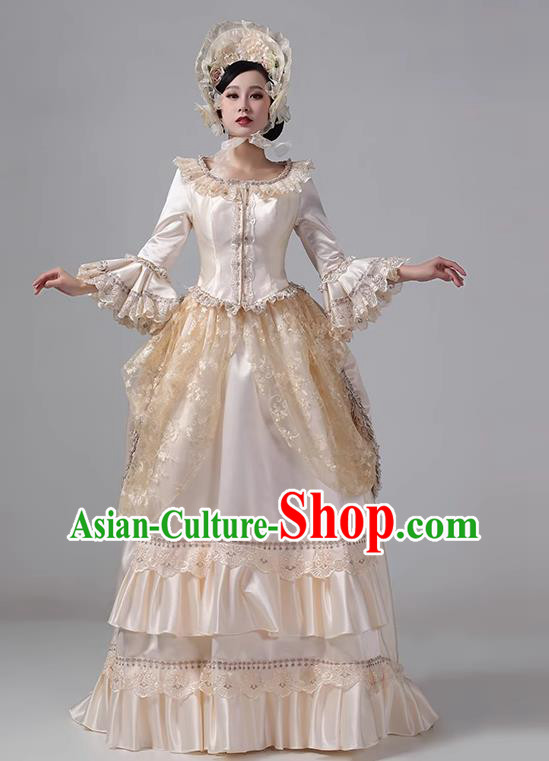 Champagne European Court Dress British Medieval Noble Retro Baroque Princess Classical Dress