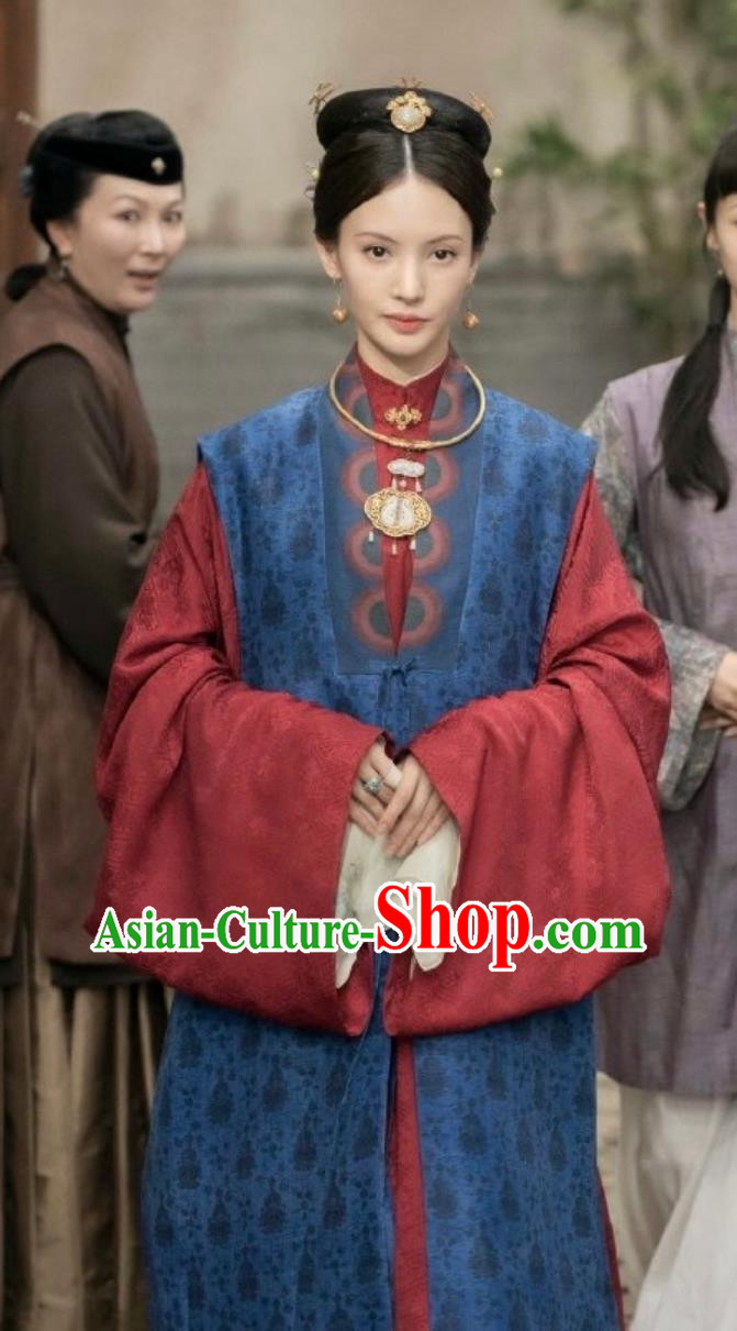 Ancient Chinese Ming Dynasty Royal Woman Clothing Traditional Hanfu TV Series Song of Youth Noble Mistress Xu Feng Qiao Costumes Set