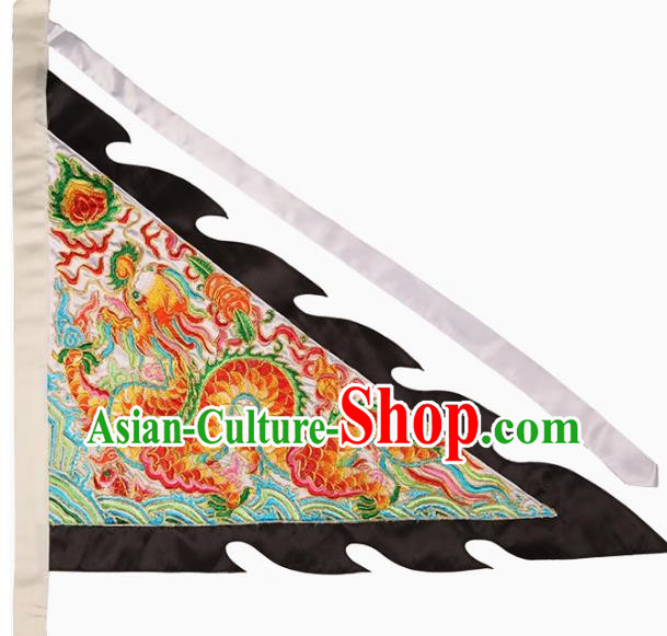 13 Inch White Taoist Supplies Xuantian God Order Flag Embroidered Dragon Triangle Flag Guandi Order Flag Double Sided Embroidery Five Square Flag