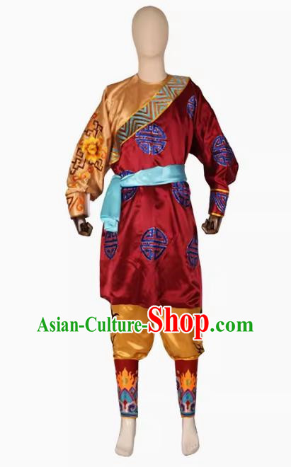 Dark Red Puning Yingge Team Costumes Civil And Military Sleeves Armed Color Matching Men Suits Chaoshan Martial Arts Performance Costumes Character Parade