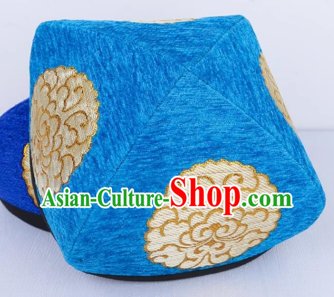 Blue China Xinjiang Dance Embroidered Flower Hat Men And Women Dance Hat Uyghur Stage Performance Four Corner Hat