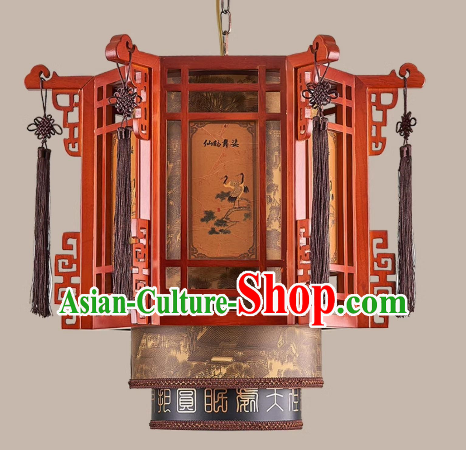 24 Inches Diameter Chinese Antique Lantern Retro Chandelier Solid Wood Sheepskin Lamp Garden Lamp Chinese Style