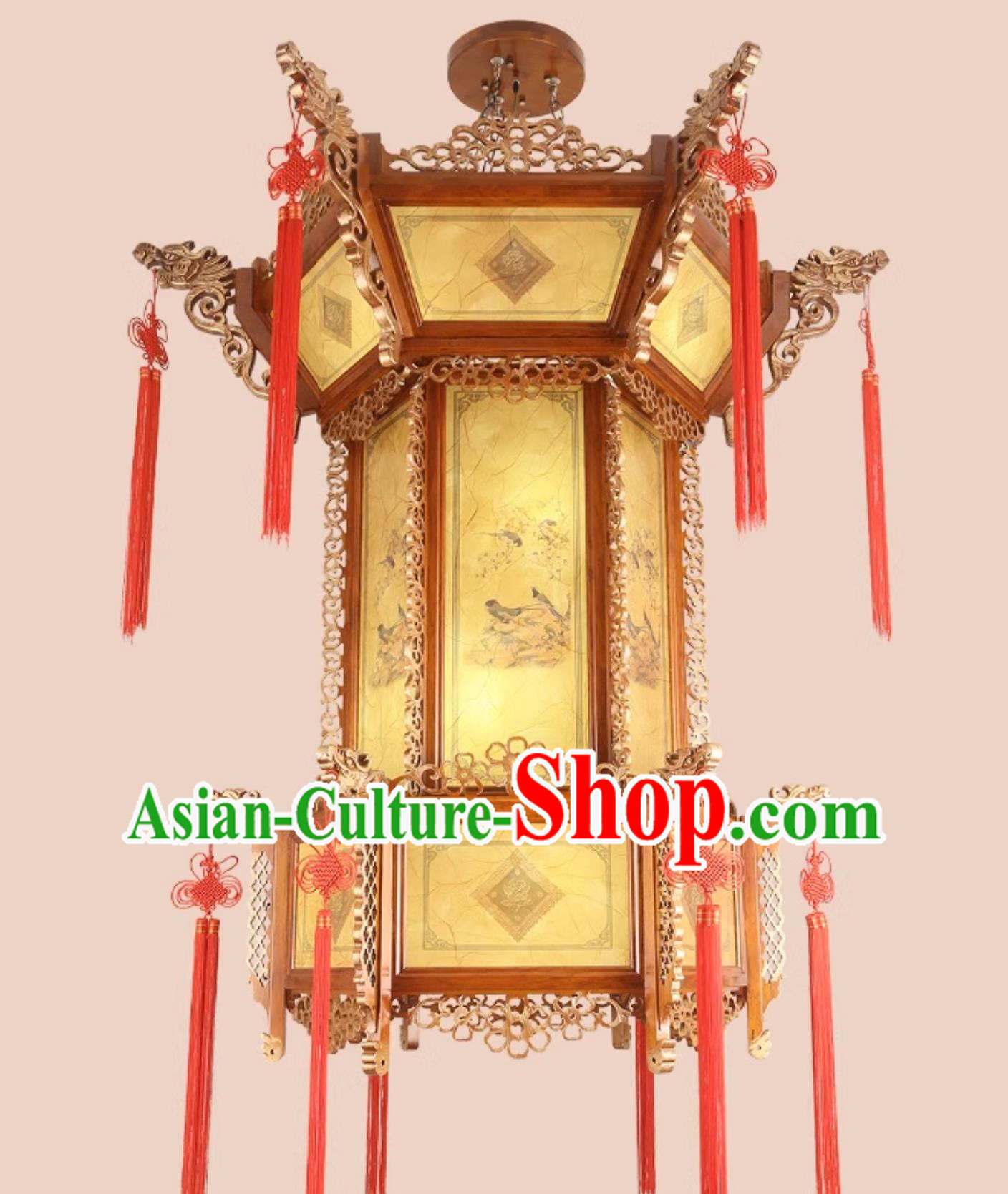 57 Inches Diameter Chinese Antique Lantern Villa Living Room Large Chandelier Classical Solid Wood Hexagonal Faucet Palace Lantern Hotel Chandelier