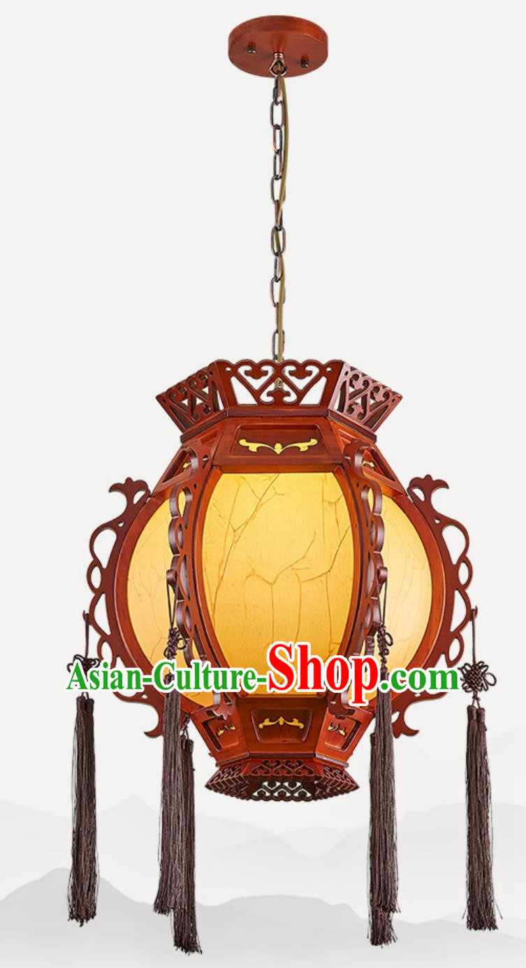 18 Inches Diameter Chinese Lantern Classical Palace Lantern Red Festive Housewarming Balcony Light Solid Wood Corridor Aisle Courtyard Door Chandelier