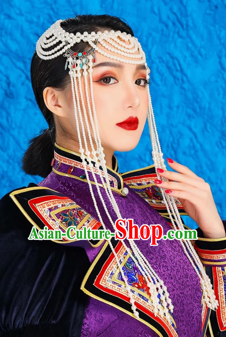White Beaded Handmade Tassel Headdress For Girls Ethnic Wedding Performance Dance Photography Photo Hair Accessories