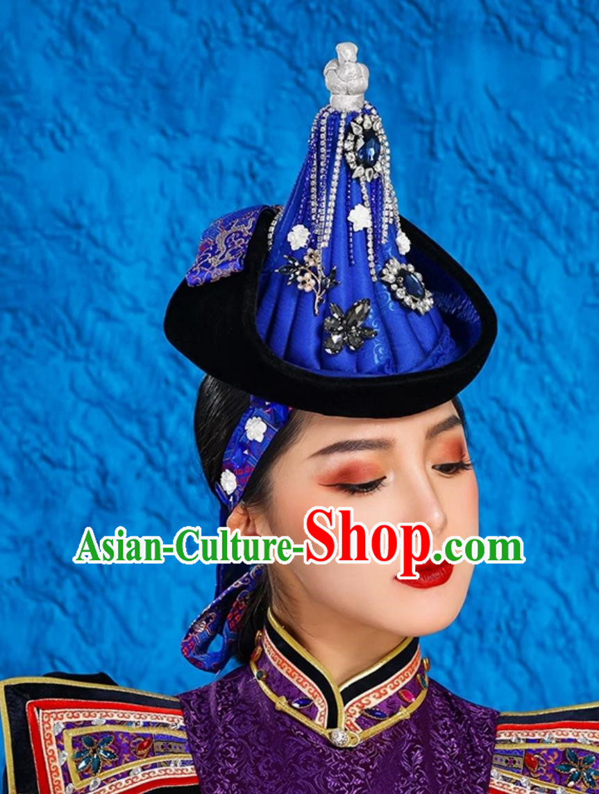 Mongolian Lady Pointed Hat High End Ethnic Minority Style Performance Stage Bridal Headwear