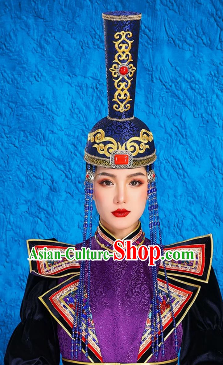 Mongolian Ladies High Hat Ethnic Style Performance Catwalk Headwear Stage Performance Hat