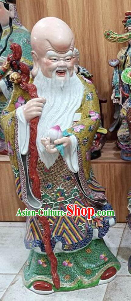Traditional God of Longevity Figurine Chinese Jingdezhen Ceramic Statue Handmade Porcelain Craft