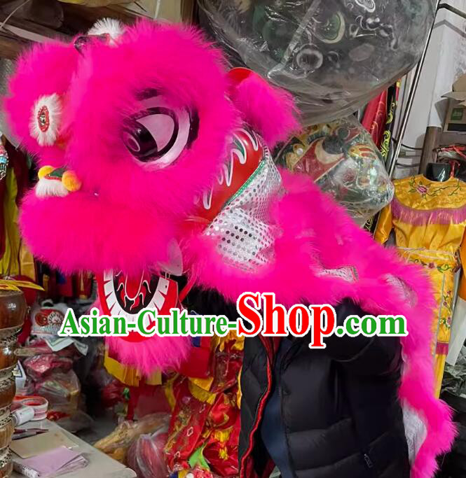 Chinese Traditional Lion Dance Costumes Professional Celebration Parade Pink Wool Lion Head Complete Set for Kids