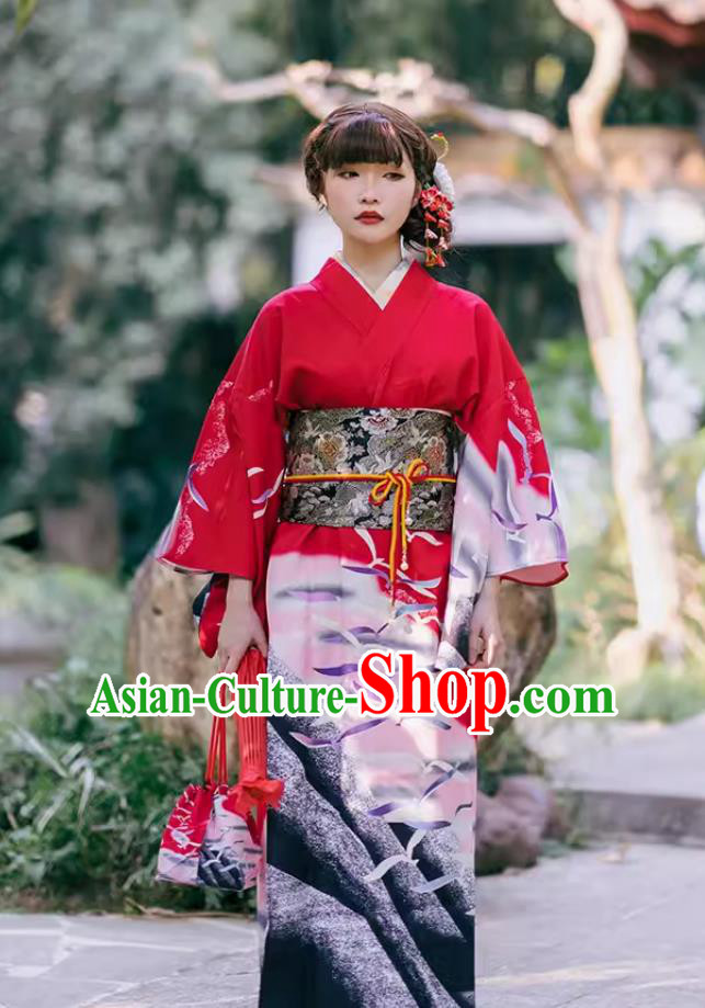 Japanese Traditional Garments Classical Furisode Kimono Asian Japan National Dress for Women