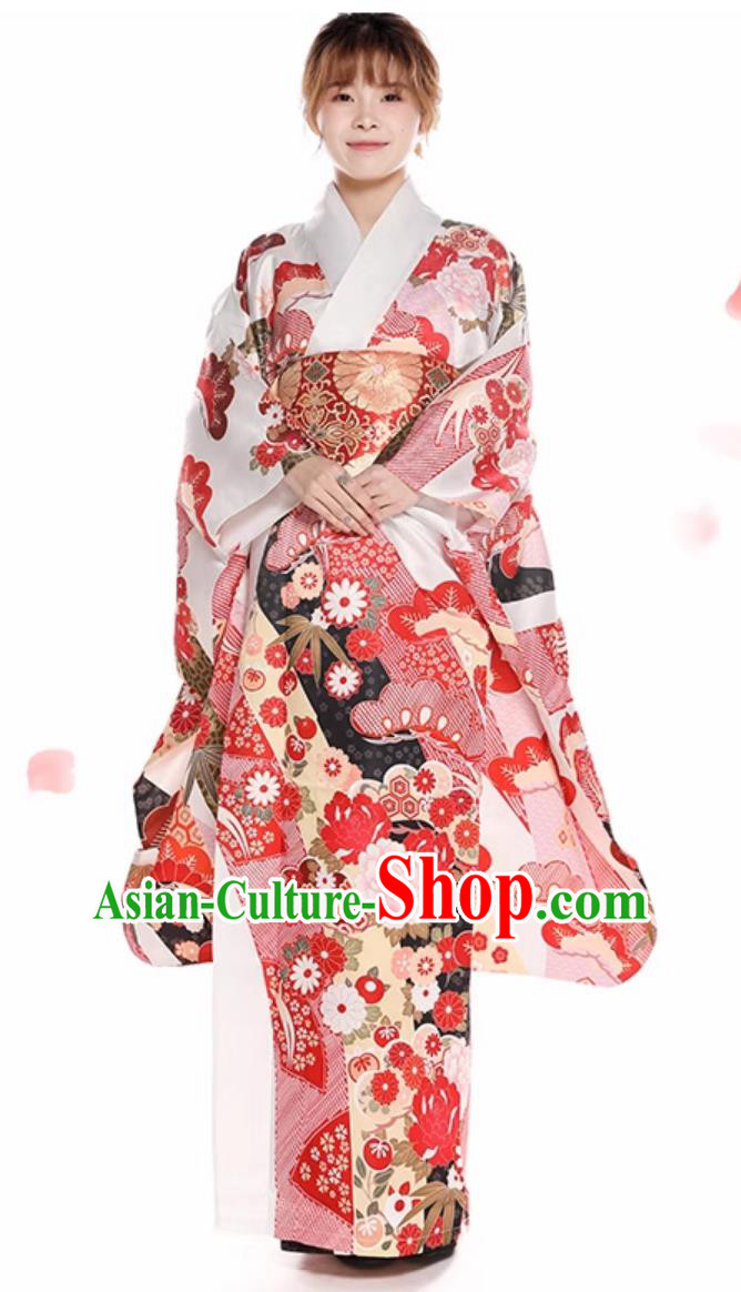 Top Japanese Traditional Garments Japan Classical Furisode Kimono National Pink Dress