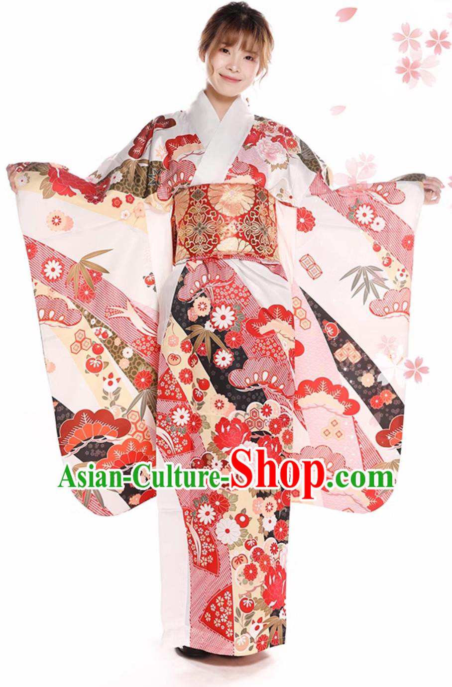 Top Japanese Traditional Garments Japan Classical Furisode Kimono National Pink Dress