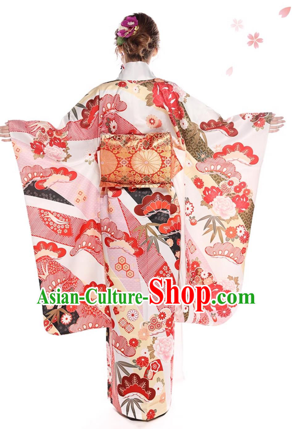 Top Japanese Traditional Garments Japan Classical Furisode Kimono National Pink Dress