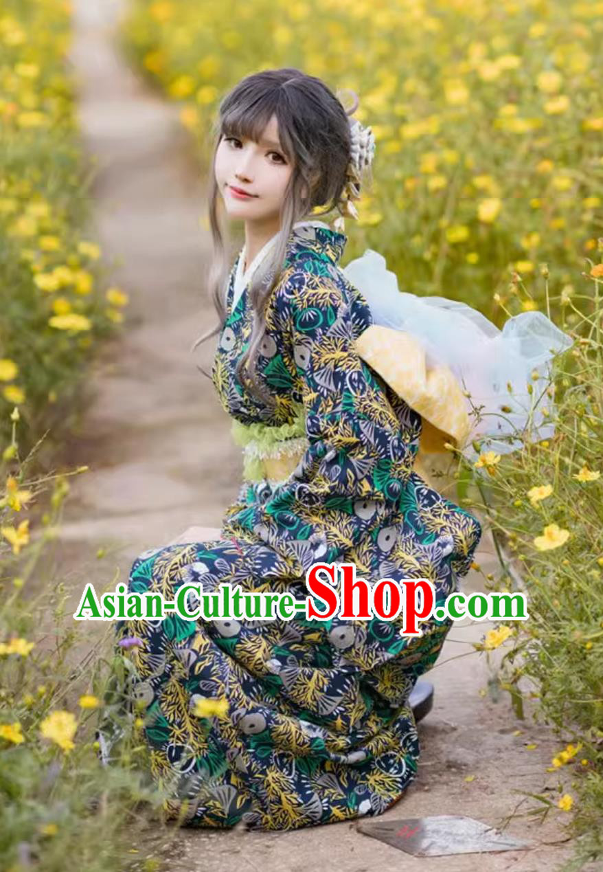 Japanese Traditional Costume Formal Attire Floral Kimono Women Dress