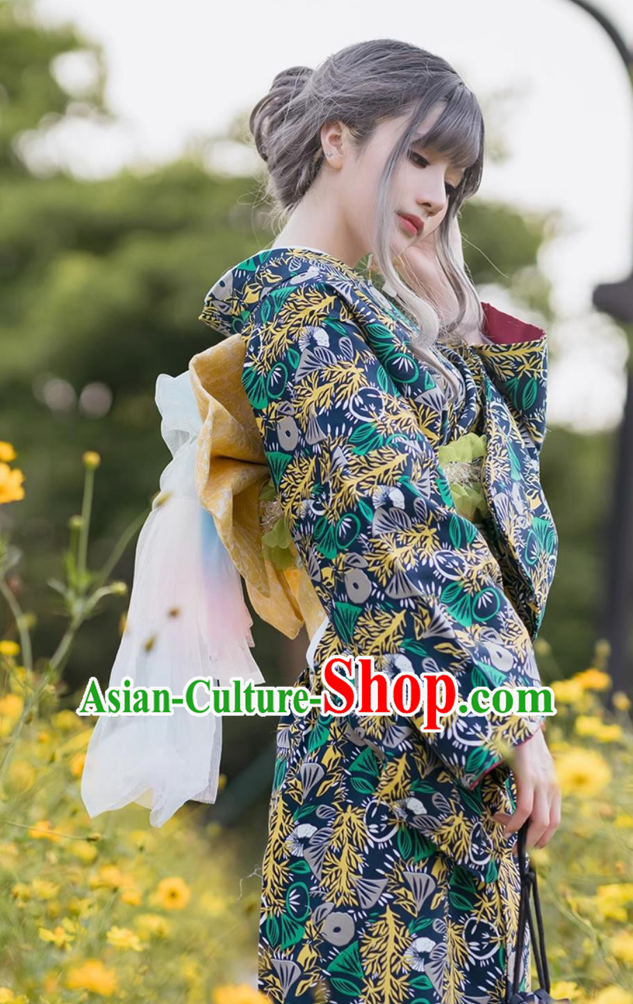 Japanese Traditional Costume Formal Attire Floral Kimono Women Dress