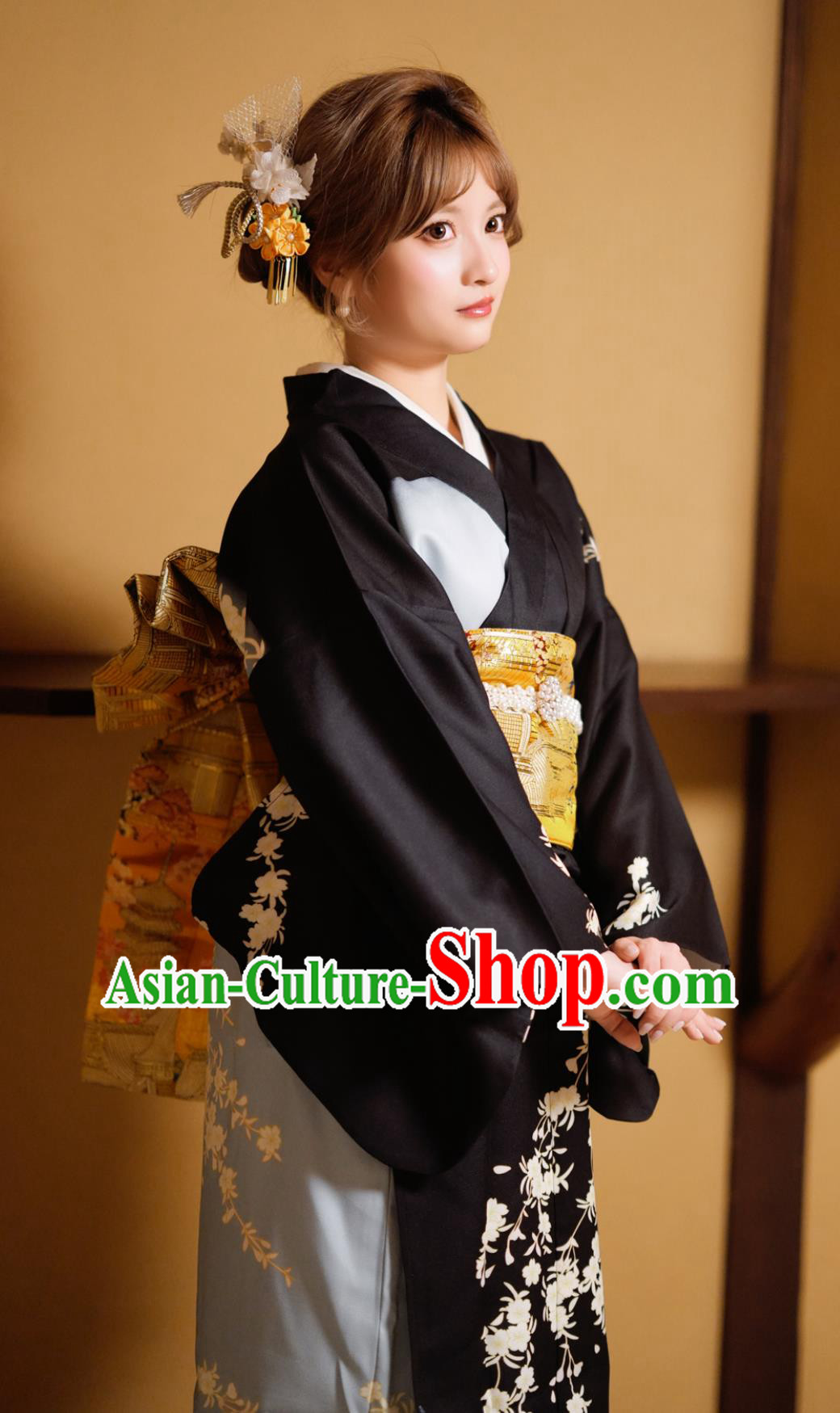 Japanese Kimono Women Formal Attire Traditional Japanese Printed Cherry Blossoms Bathrobe