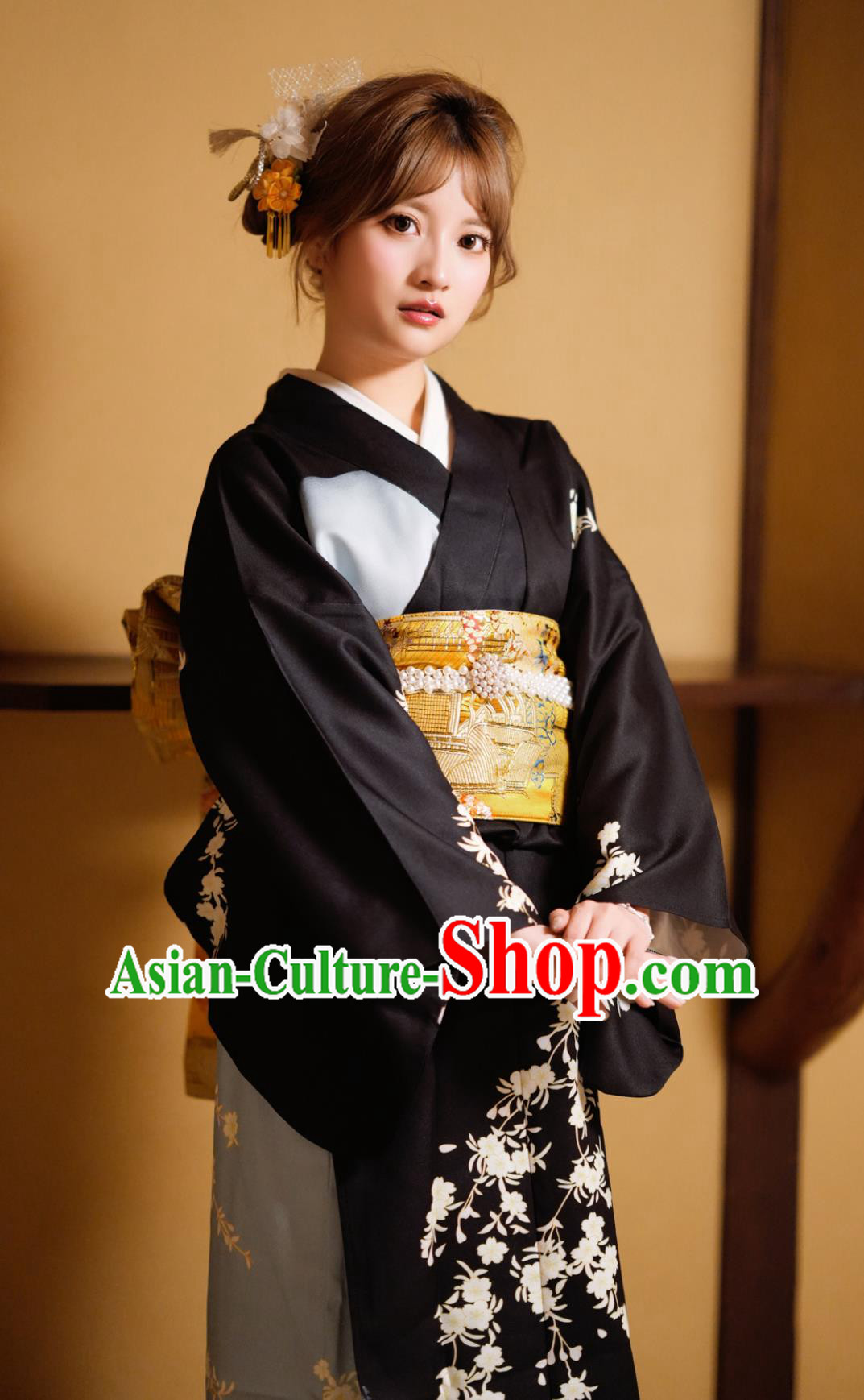 Japanese Kimono Women Formal Attire Traditional Japanese Printed Cherry Blossoms Bathrobe