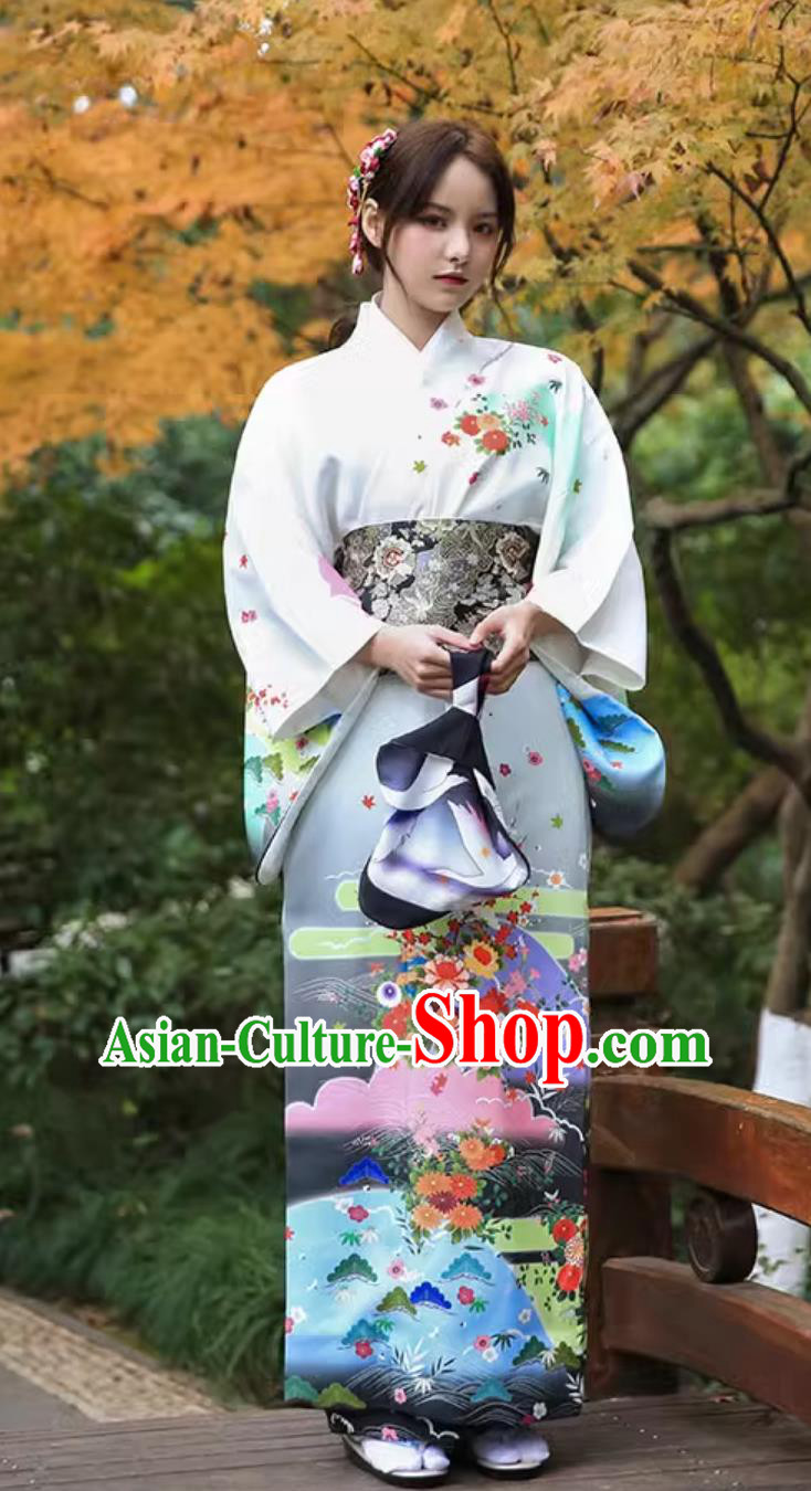 Japanese Improved Clothing Kimono Women Sakura Traditional Dress