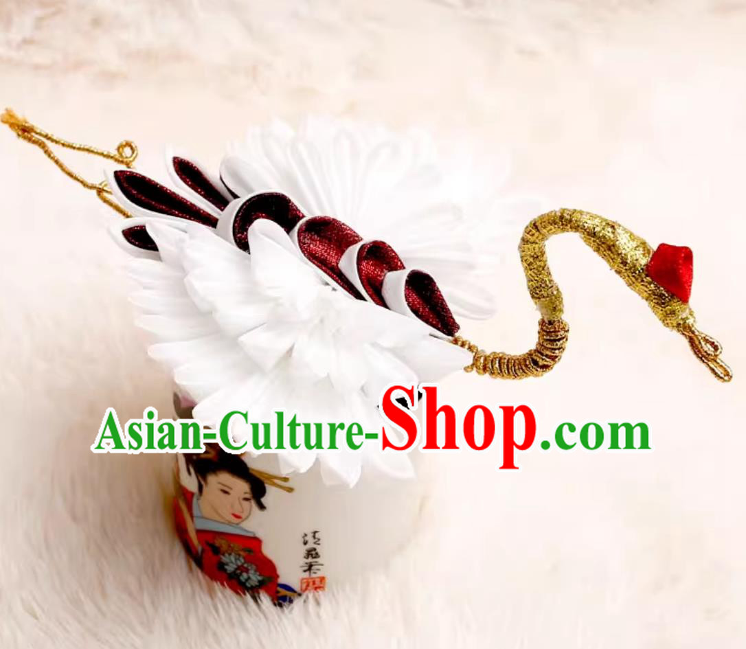 Handmade Headpiece Japanese Wedding Hair Jewelry Crane Hairpin Kimono Headwear