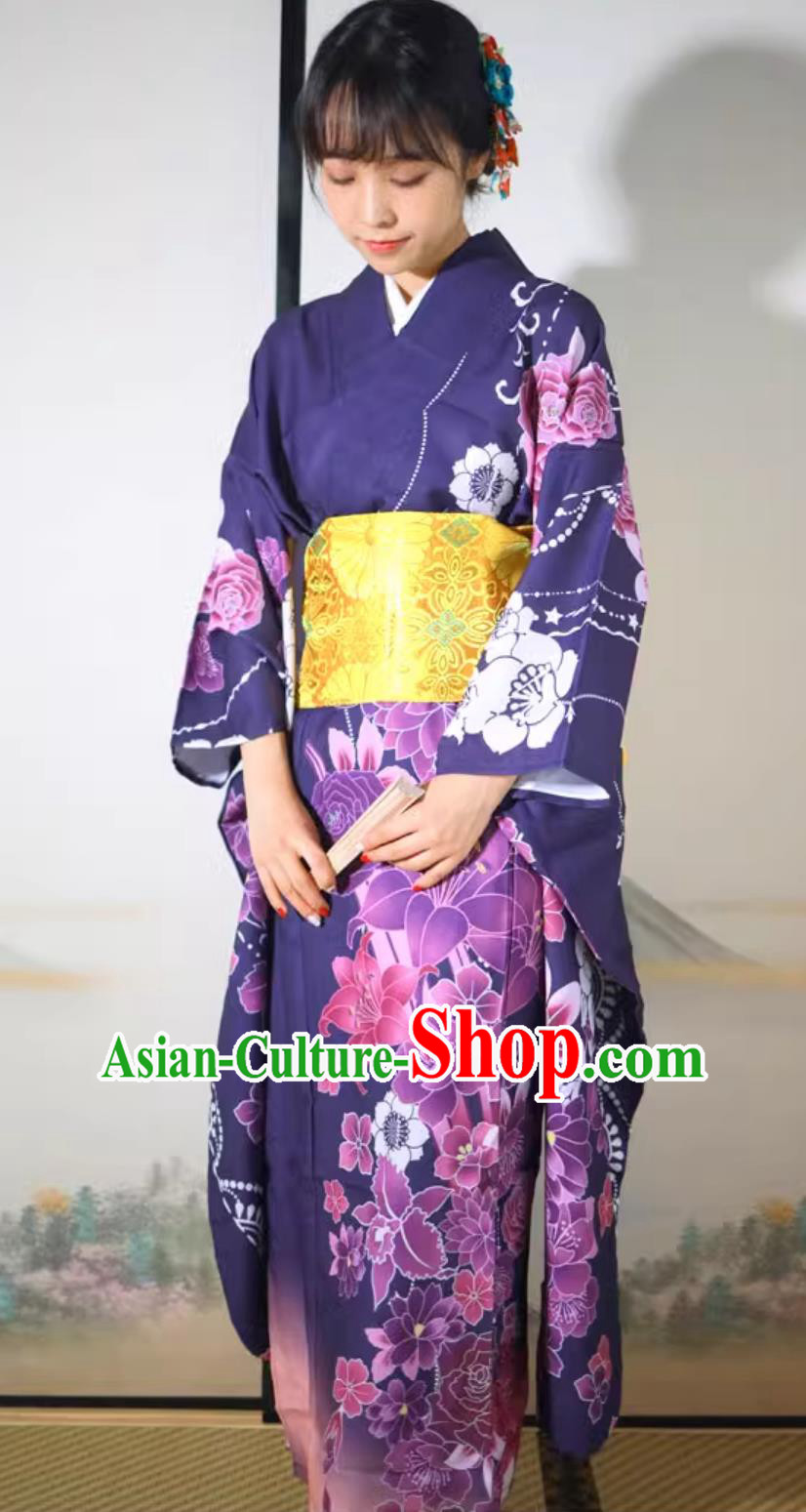 Japanese Kimono Women Improved Formal Attire Floral Furisode Kimono Set