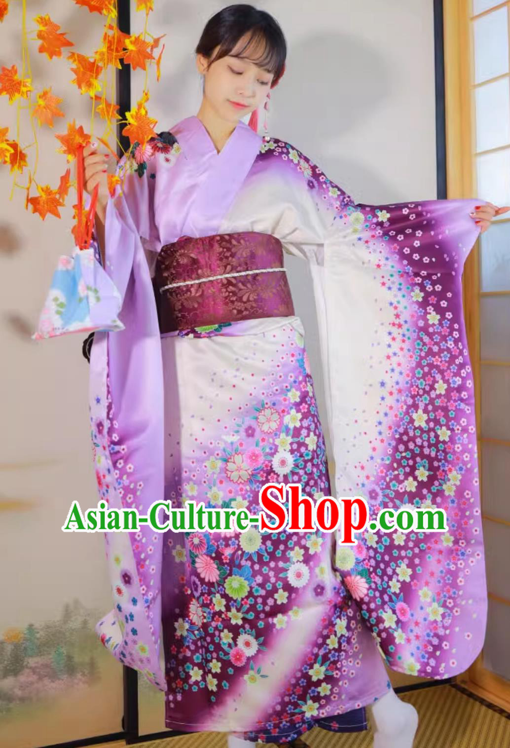 Japanese Floral Furisode Kimono Kimono Women Formal Attire Set