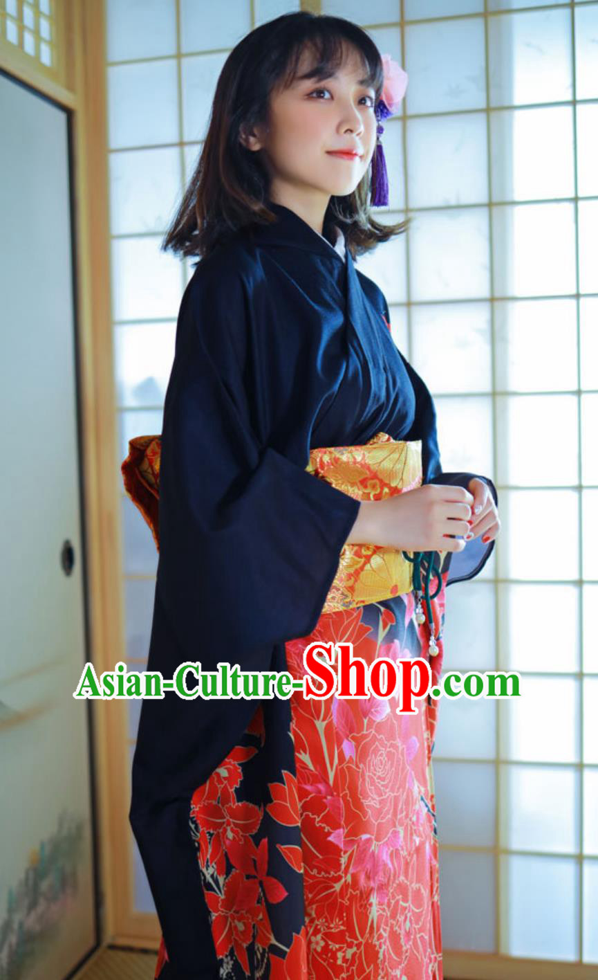 Japanese Printing Floral Furisode Kimono Women Kimono Formal Attire