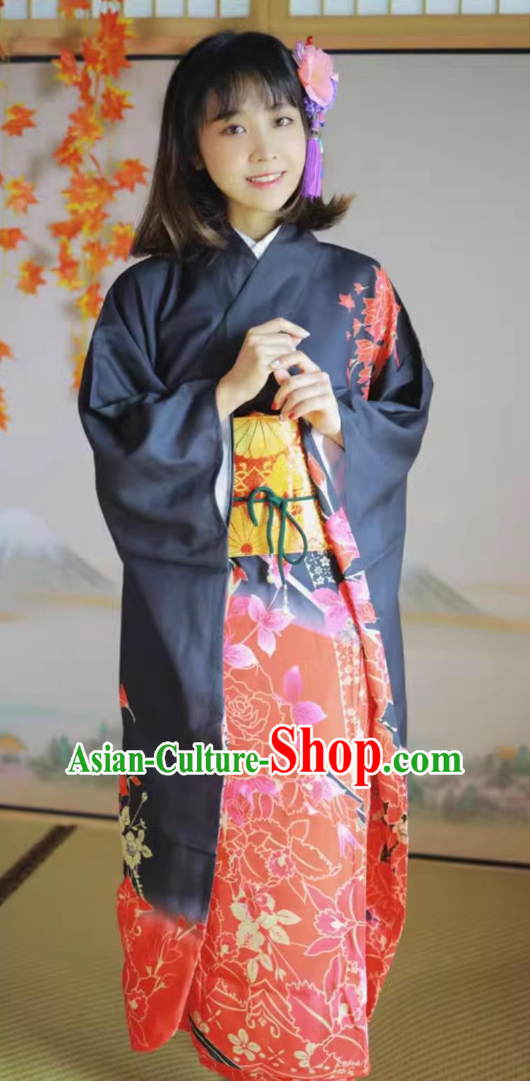 Japanese Printing Floral Furisode Kimono Women Kimono Formal Attire