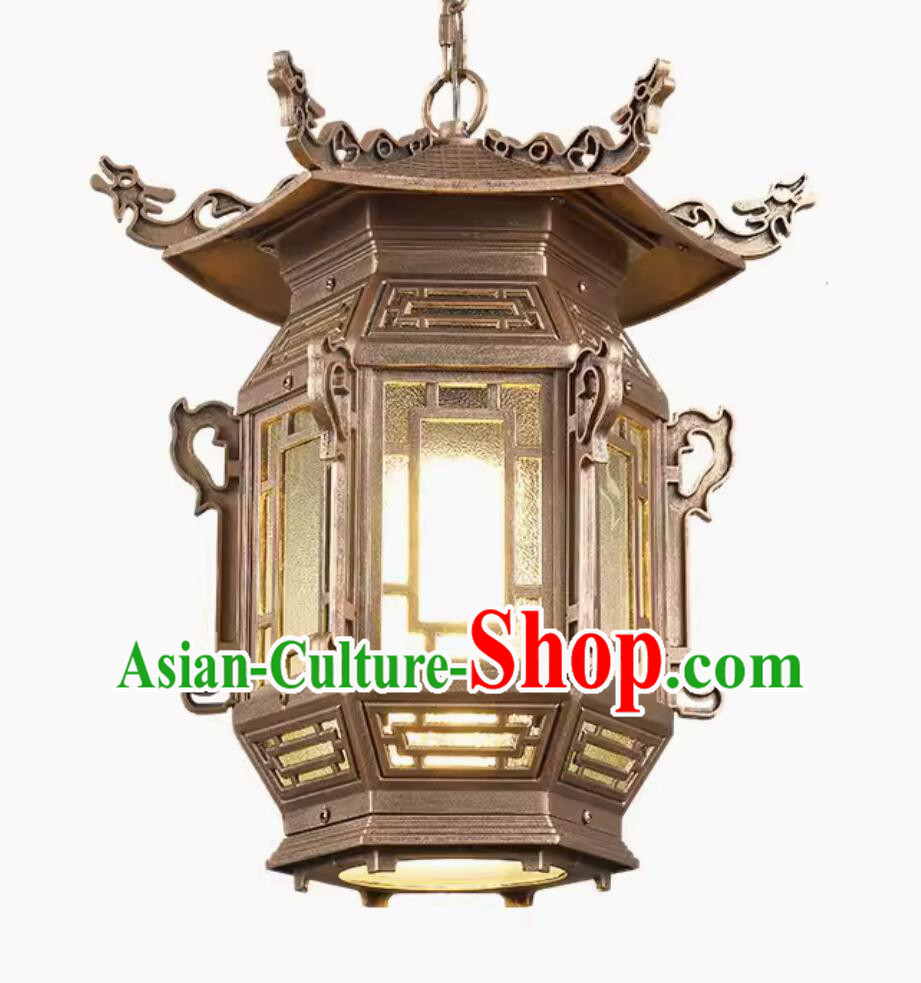 Chinese Tibetan Lamp Handmade Traditional Lantern Top Aluminum Metal Light