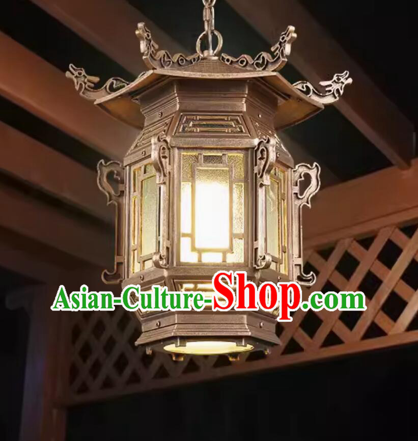 Chinese Tibetan Lamp Handmade Traditional Lantern Top Aluminum Metal Light