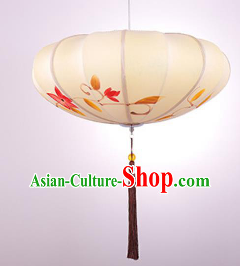 Beige Traditional Hand Painted Lantern Chinese Mantou Cloth Art Lamp Exhibition Hall Decorative Lamp