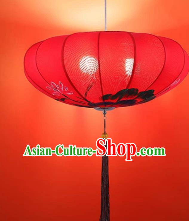 Red Exhibition Hall Decorative Lamp Traditional Hand Painted Lantern Chinese Mantou Cloth Art Lamp