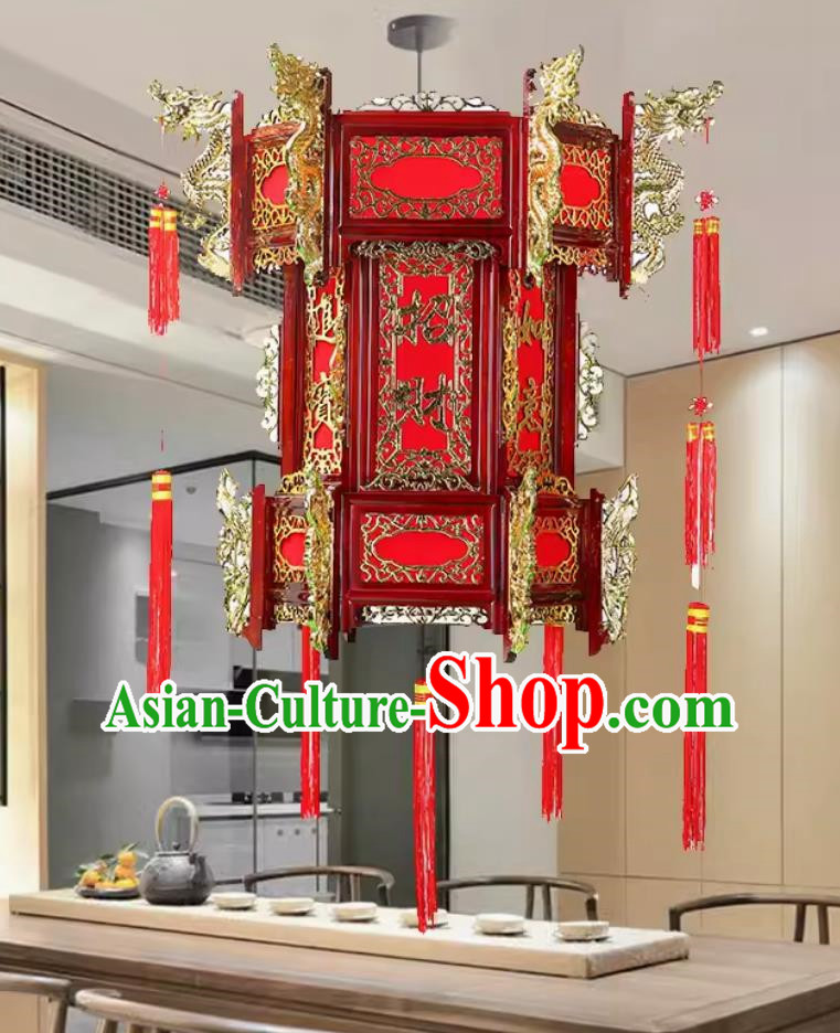 80cm Antique Large Faucet Solid Wood Hexagonal Palace Lantern Hotel Entrance Temple Ancestral Hall Wood Carving Chinese Retro Lamp