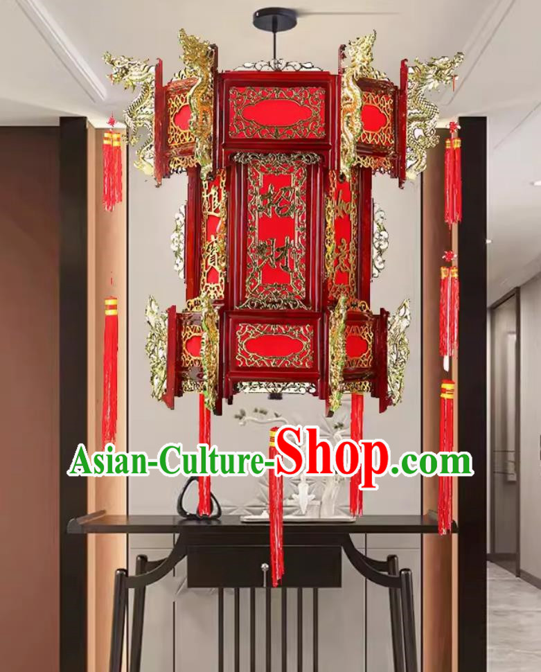 80cm Antique Large Faucet Solid Wood Hexagonal Palace Lantern Hotel Entrance Temple Ancestral Hall Wood Carving Chinese Retro Lamp