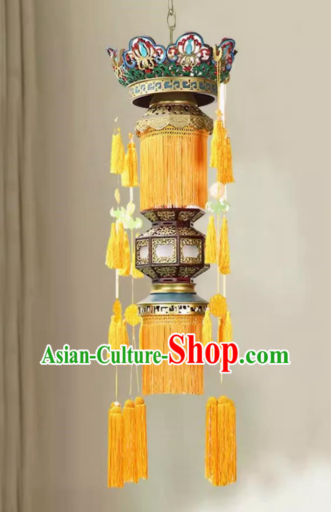 120cm Antique Solid Wood Chandelier High End Buddhist Lantern Temple Ancestral Hall Antique Fully Carved Enamel Painted Lantern