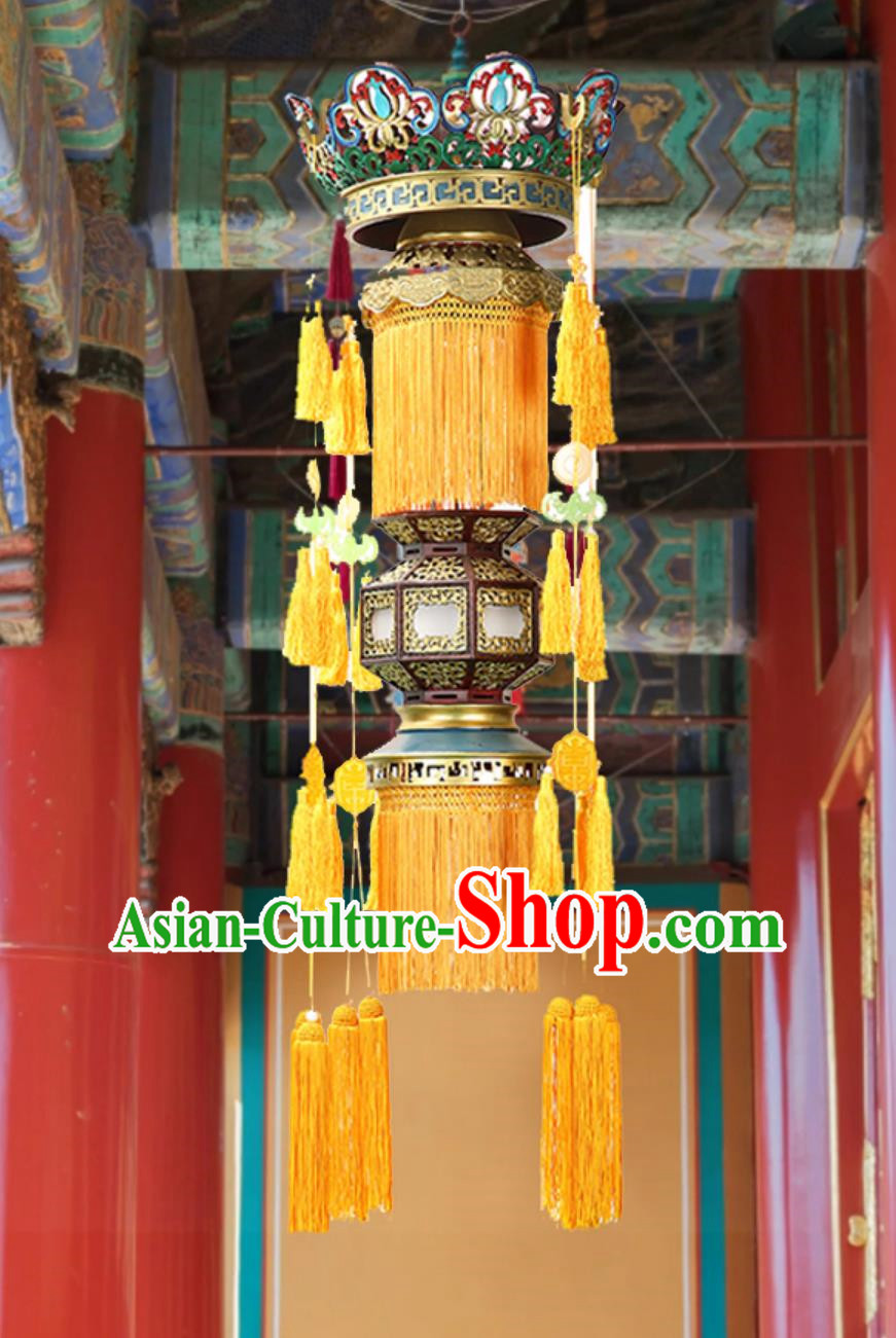 120cm Antique Solid Wood Chandelier High End Buddhist Lantern Temple Ancestral Hall Antique Fully Carved Enamel Painted Lantern