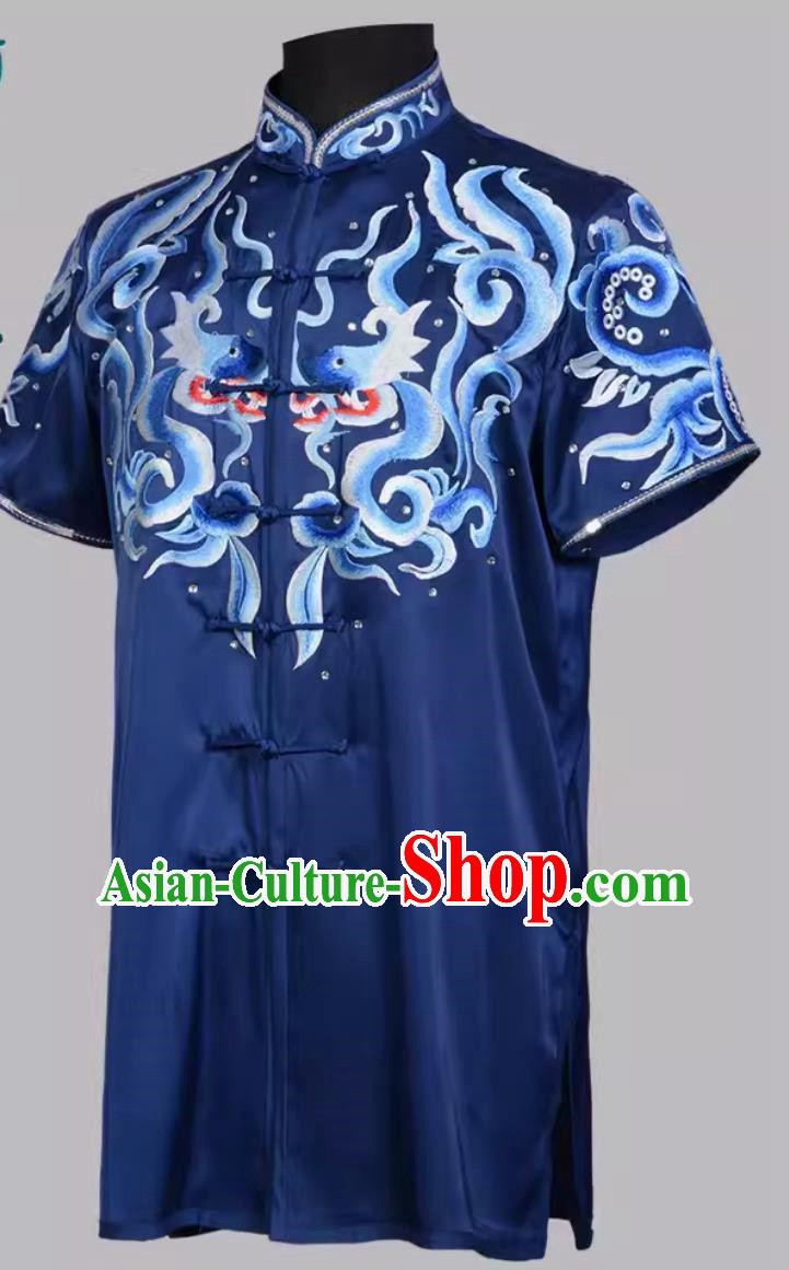 Martial Arts Uniforms Competition Practice Uniforms Blue Performance Uniforms Colorful Uniforms Tailor Made High End Embroidered Bright Diamonds
