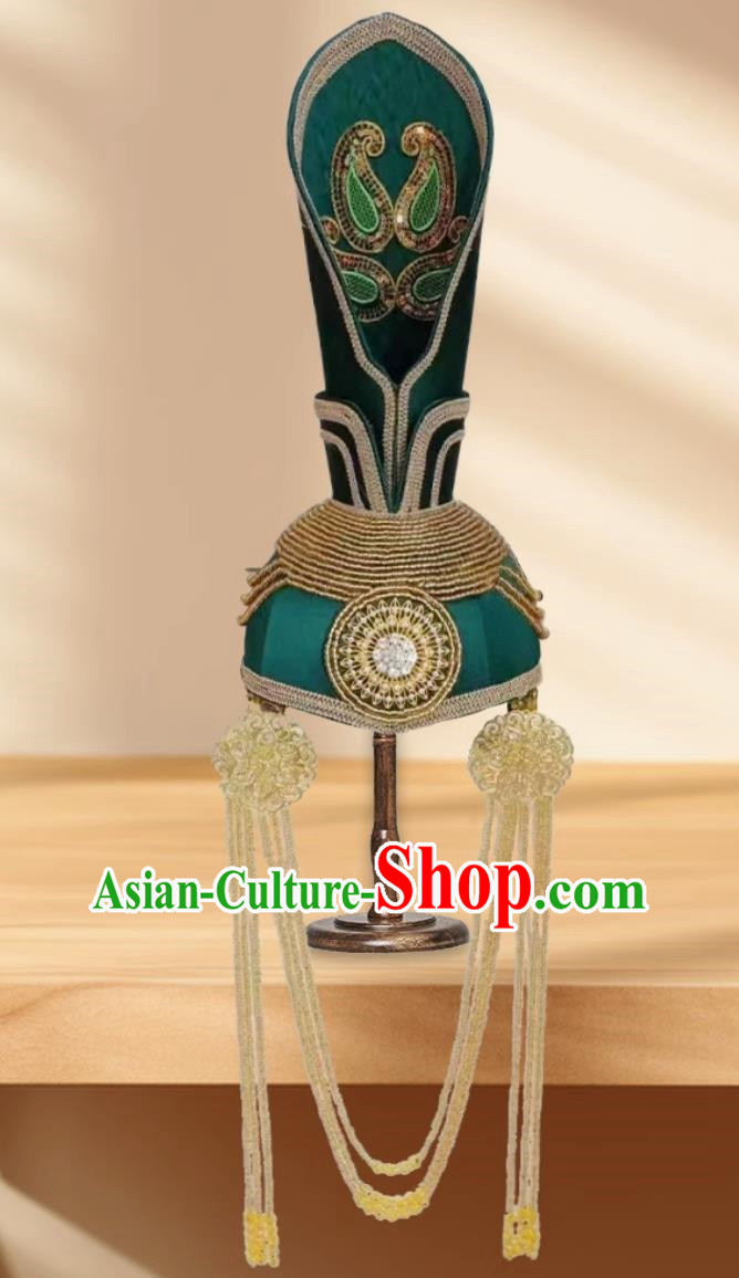 Dark Green Mongolian Ladies Adults And Children Green Tall Hat Ethnic Minority Headwear Photography Photo Wedding Hat