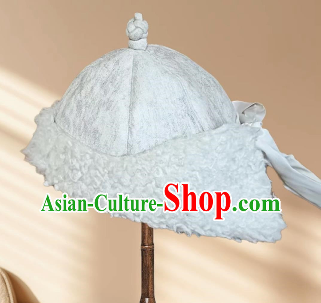 White Children Mongolian Fur Hat Ethnic Style Plus Cotton Hat Inner Mongolia Girl Lamb Wool Hat